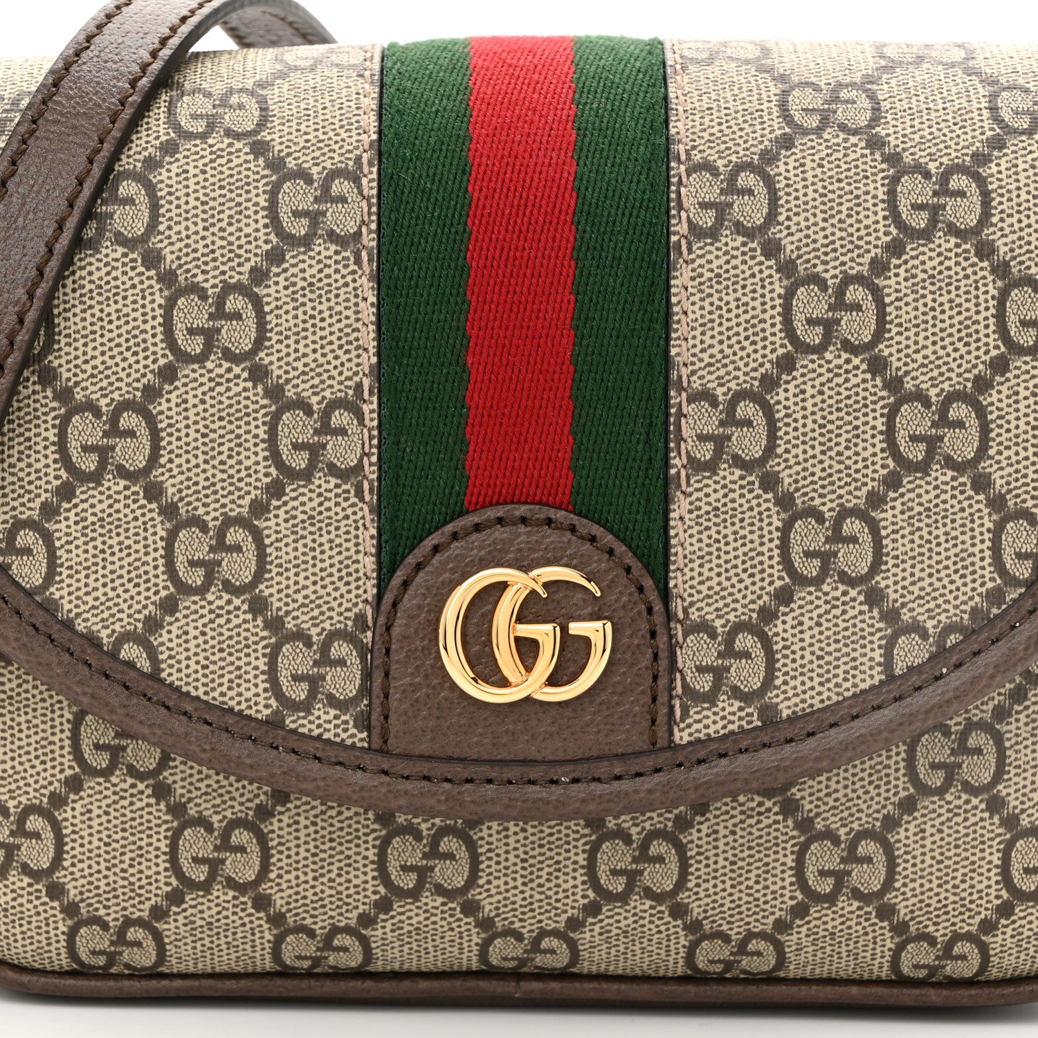 Gucci GG Supreme Monogram Textured Dollar Calfskin Mini Ophidia Flap Shoulder Bag Beige Ebony New Acero 8 of 11