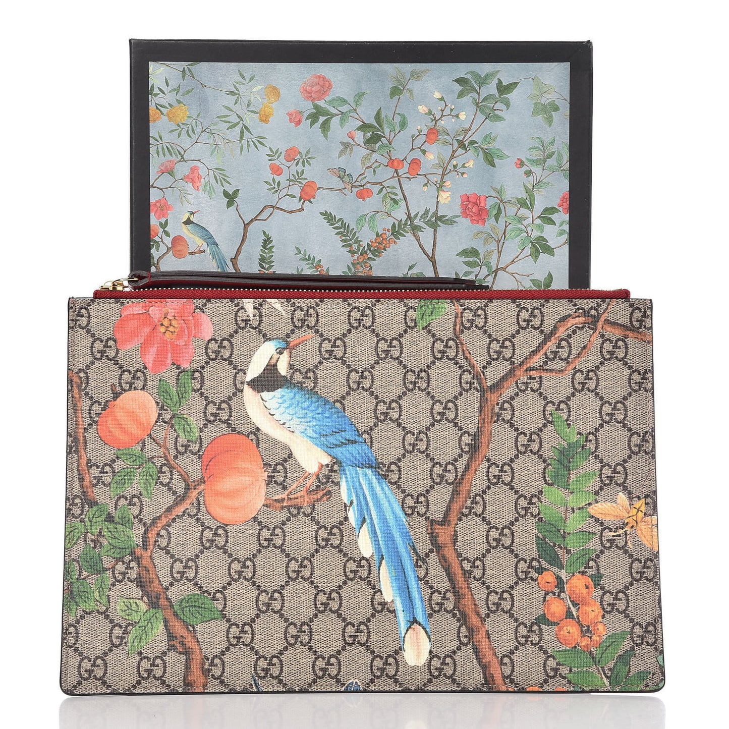 GG Supreme Monogram Tian Large Zip Pouch Beige Multicolor Red
