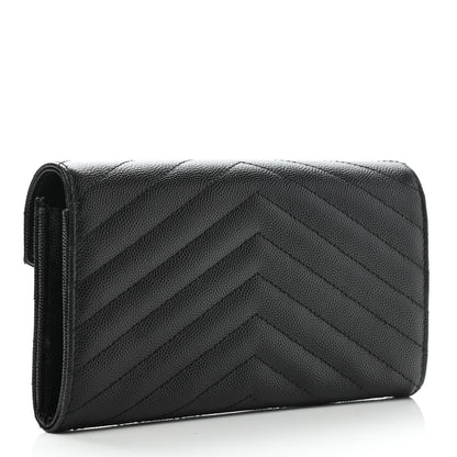 Saint Laurent Grain De Poudre Matelasse Chevron Monogram Flap Wallet Black 2 of 8