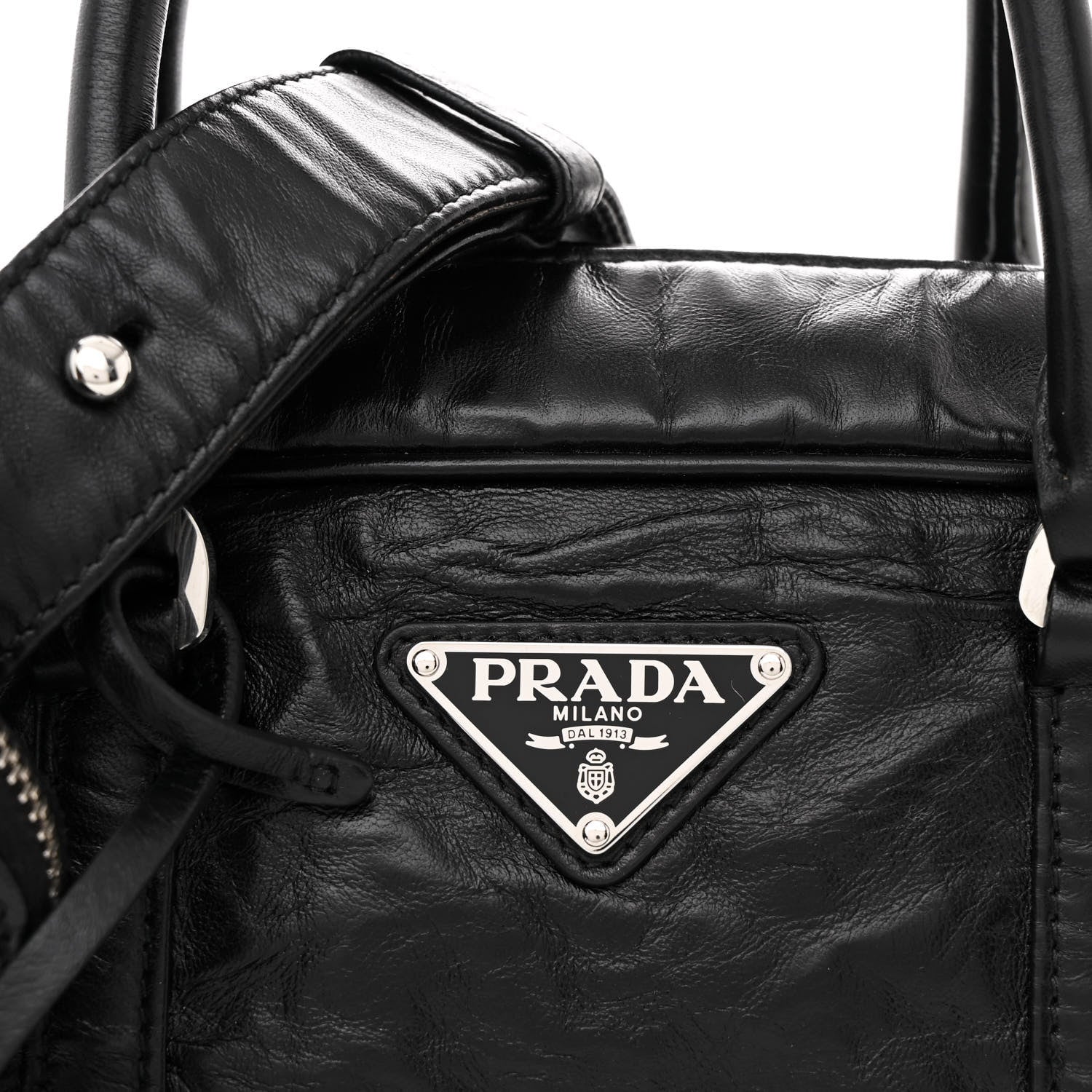 Prada Nappa Antique Small Re-Edition 2001 Two Handle Crossbody Bag Black 8 of 15
