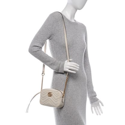 Gucci Calfskin Matelasse Mini GG Marmont Chain Shoulder Bag White 2 of 6
