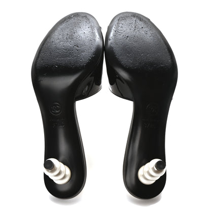 Chanel Patent Lambskin Pearl Mules 37.5 Black 6 of 8