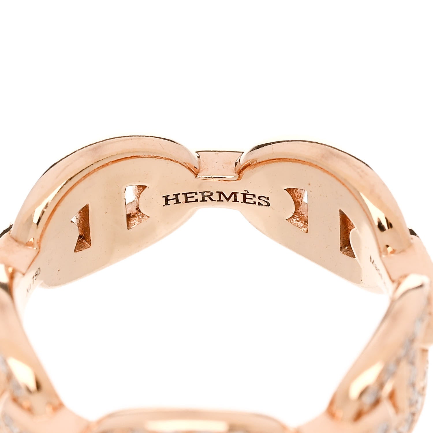Hermes 18K Rose Gold Diamond PM d'Ancre Enchainee Ring 52 6 4 of 8