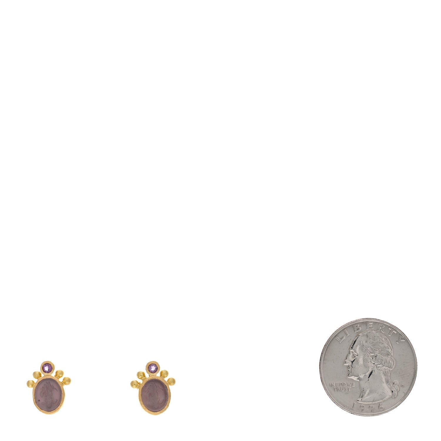 Elizabeth Locke 19K Yellow Gold Iolite Venetian Glass Mother of Pearl Intaglio Earrings Purple 2 of 4