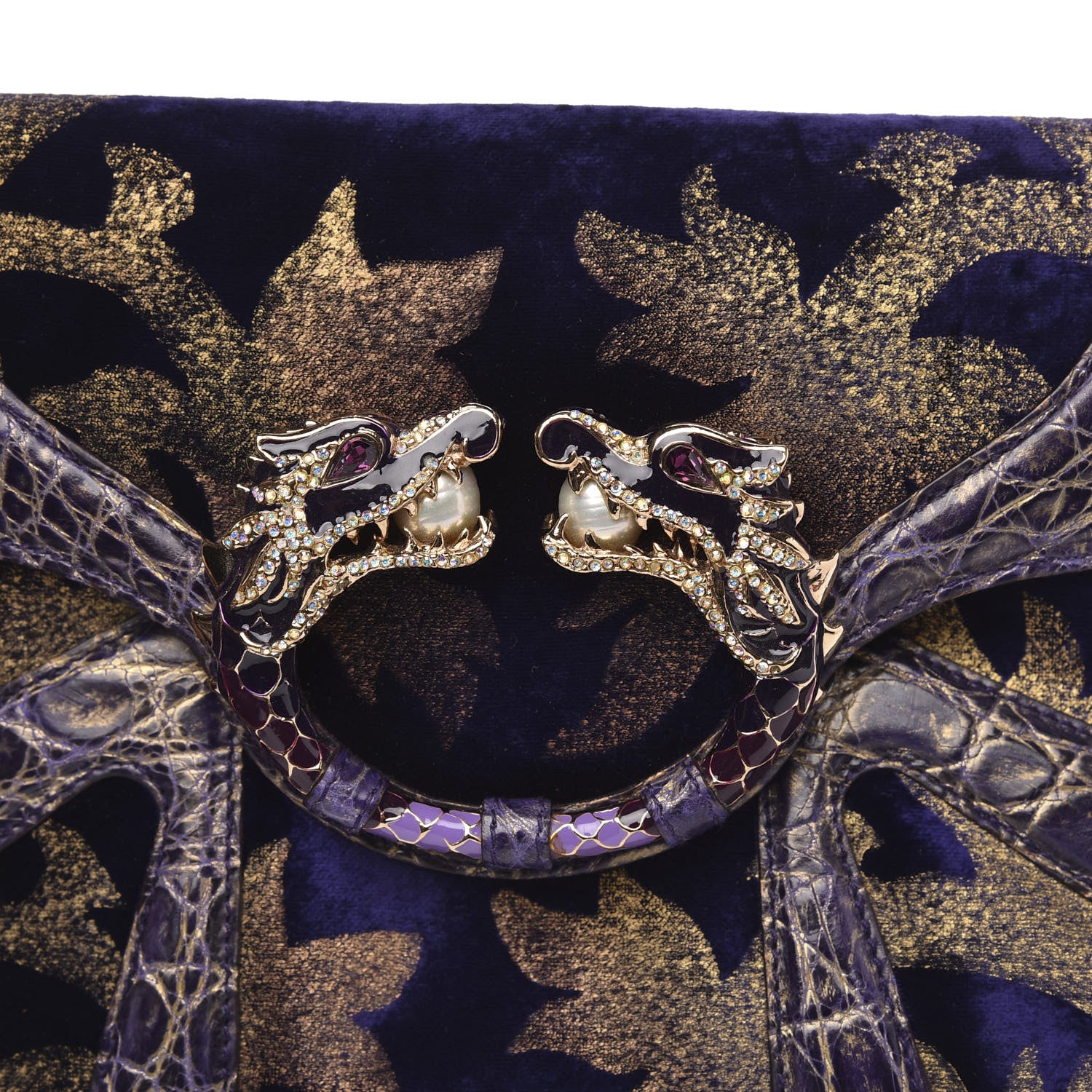 Gucci Velvet Alligator Tom Ford Jeweled Dragon Shoulder Bag Purple Gold 8 of 11