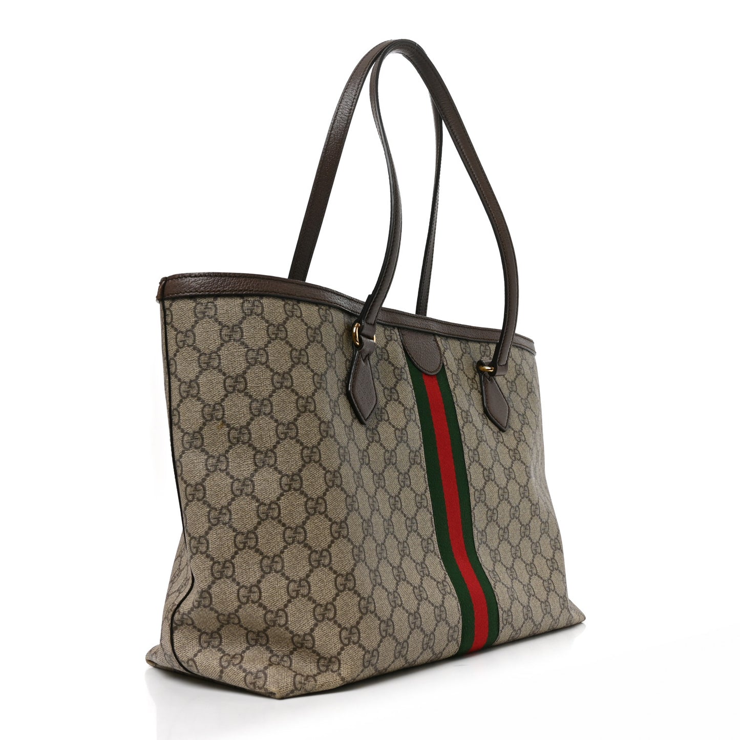 GG Supreme Monogram Textured Calfskin Web Medium Ophidia Shopping Tote Beige Ebony New Acero