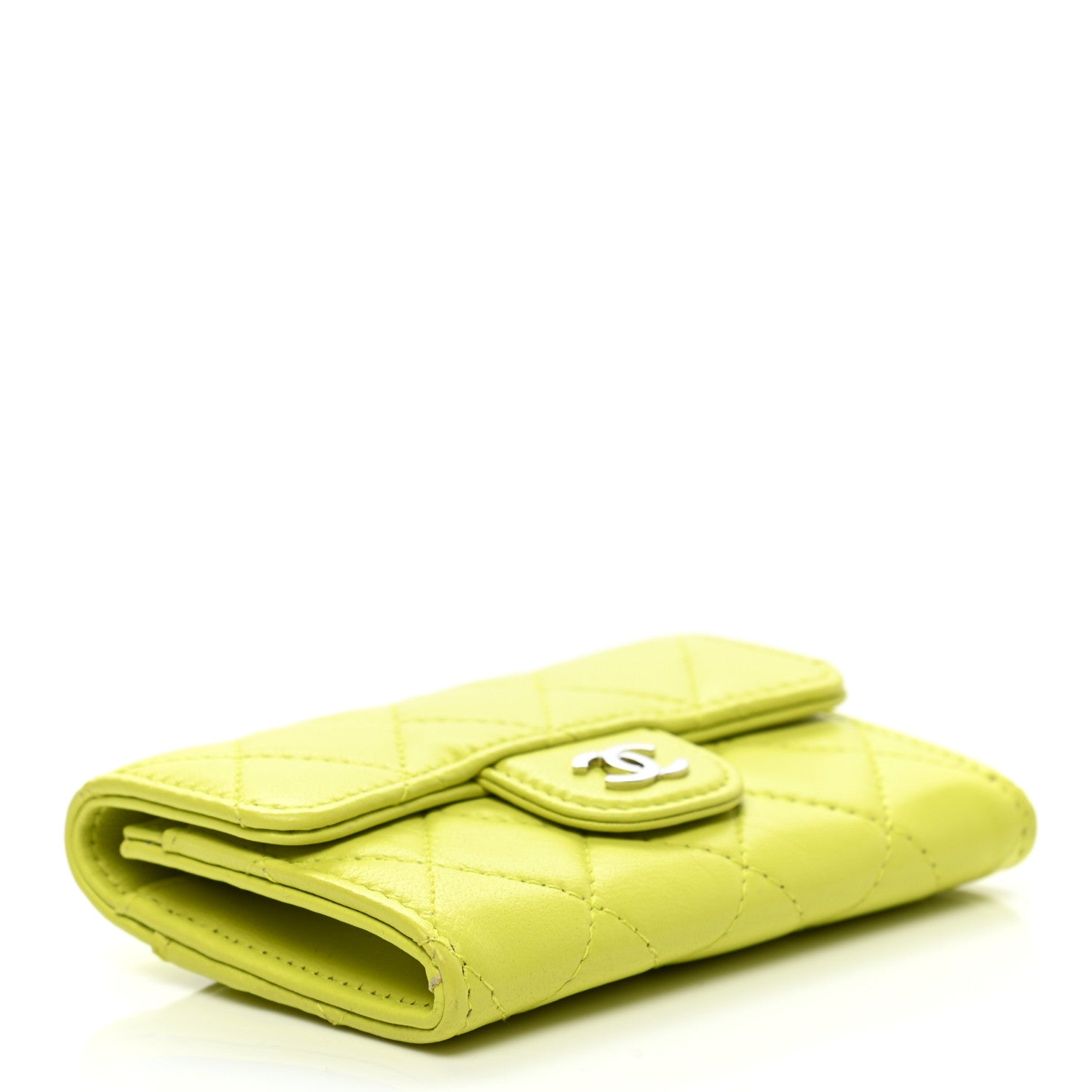 Chanel Lambskin Quilted Flap Card Holder Wallet Yellow 4 of 9