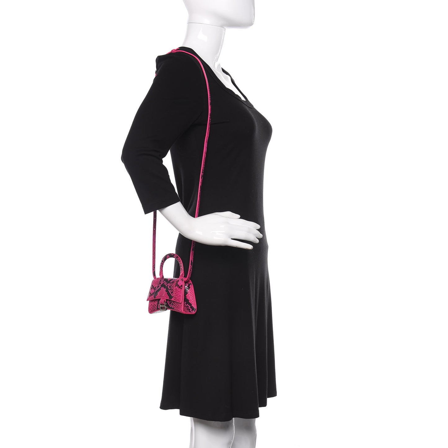 Shiny Calfskin Python Effect Hourglass Top Handle Bag Mini Fuchsia Black