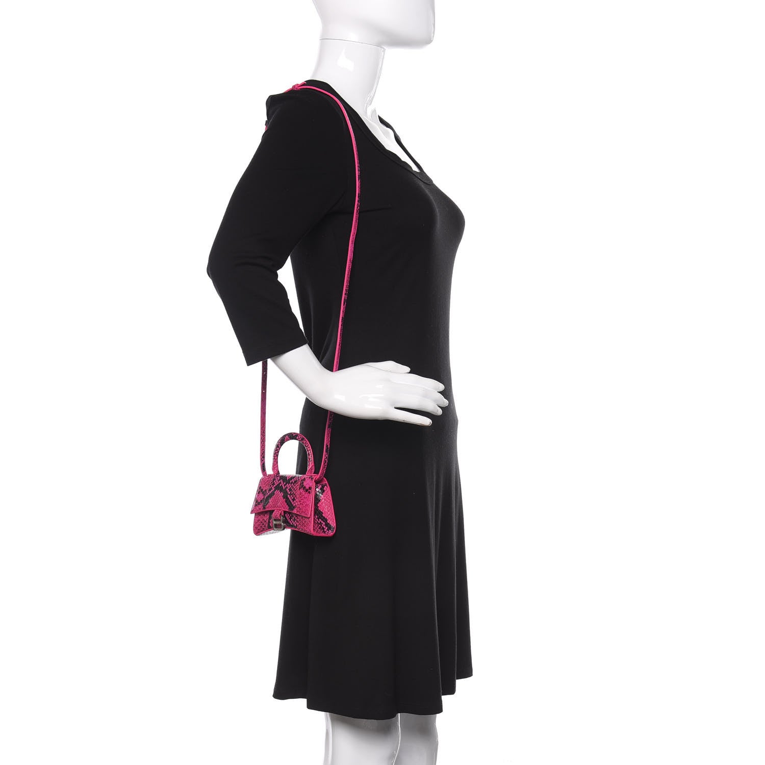 Balenciaga Shiny Calfskin Python Effect Hourglass Top Handle Bag Mini Fuchsia Black 2 of 9