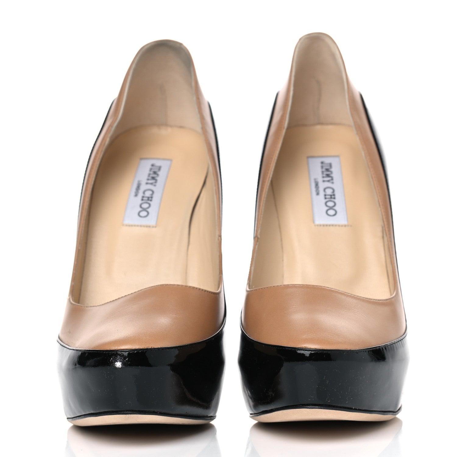 Jimmy Choo Patent Napa Sepia Platform Pumps 41.5 Beige Black 2 of 6