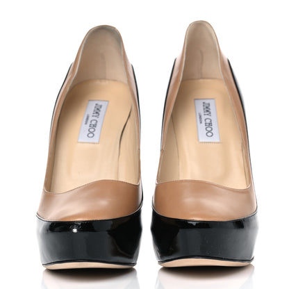 Jimmy Choo Patent Napa Sepia Platform Pumps 41.5 Beige Black 2 of 6
