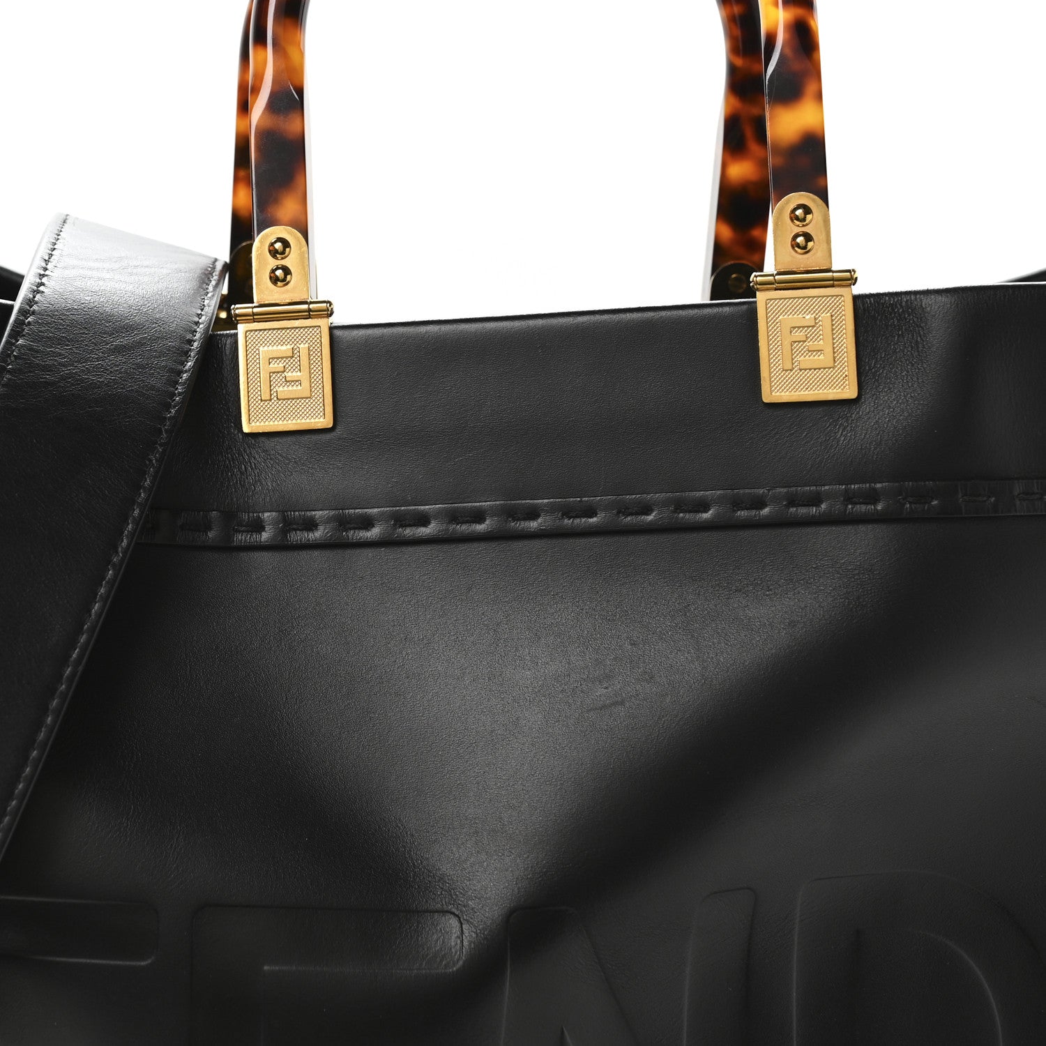 Fendi Vitello King Plexiglass Medium Fendi Sunshine Shopper Tote Black 7 of 9
