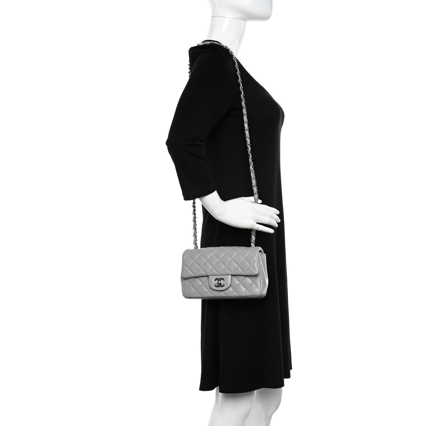 Lambskin Quilted Mini Rectangular Flap Grey