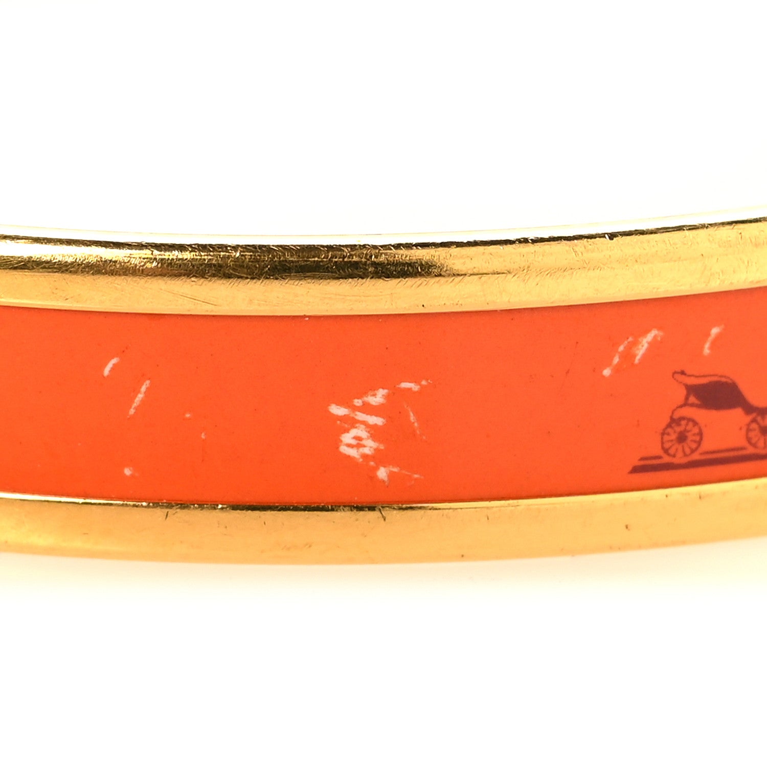Hermes Enamel Printed Narrow Caleche Bracelet 70 Orange 6 of 7