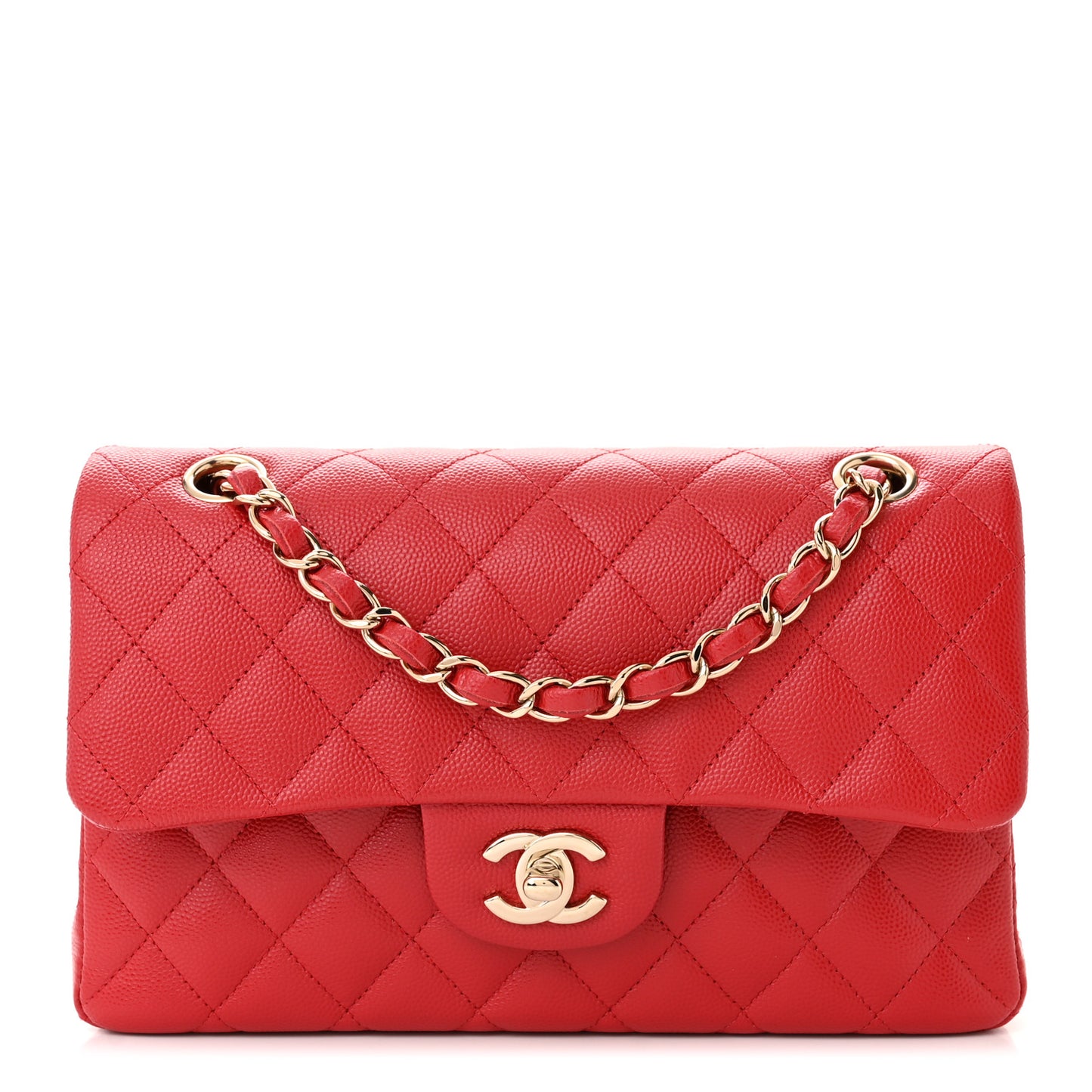 Caviar Quilted Small Double Flap Red