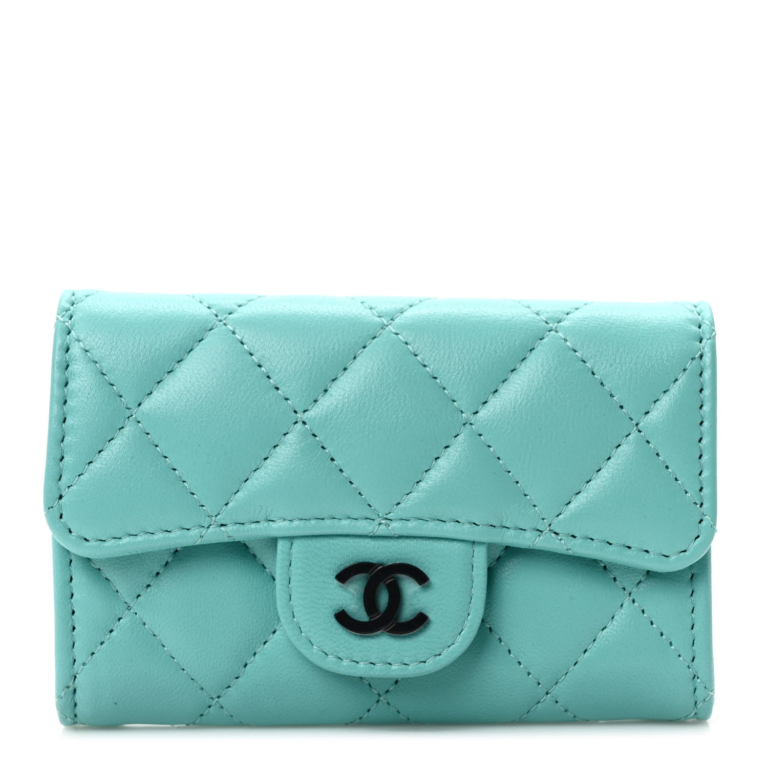 Chanel Lambskin Quilted Flap Card Holder Wallet Turquoise 1 of 8