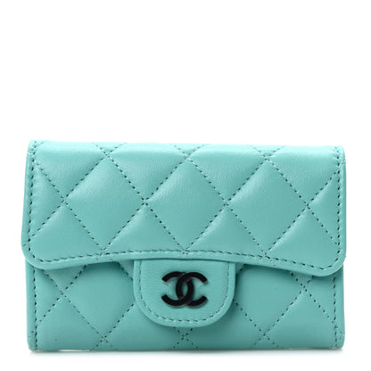 Chanel Lambskin Quilted Flap Card Holder Wallet Turquoise 1 of 8
