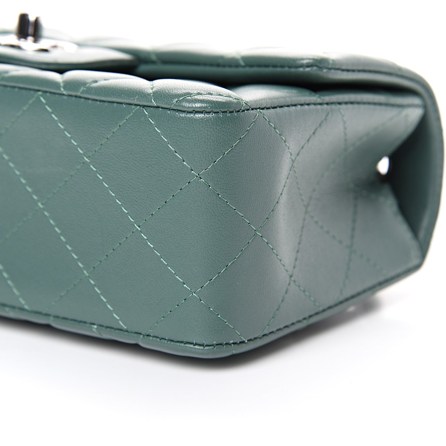 Lambskin Quilted Mini Rectangular Flap Green