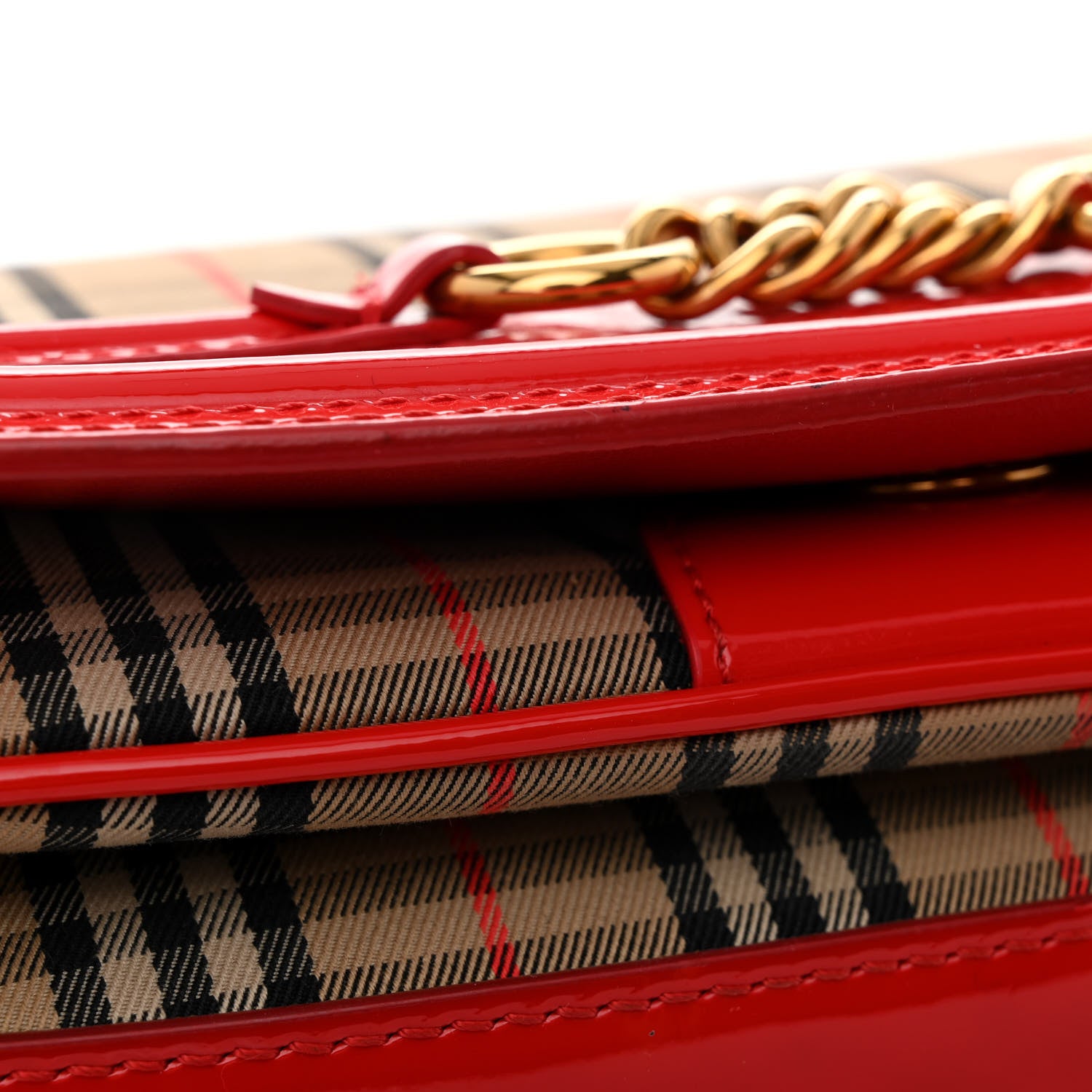 Burberry Patent 1983 Knight Check Link Shoulder Bag Bright Red 11 of 11