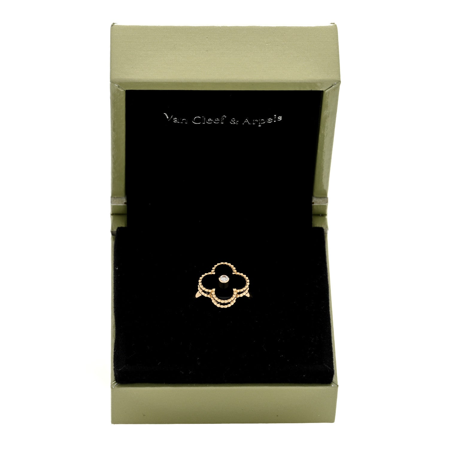 Van Cleef & Arpels 18K Yellow Gold Black Onyx Diamond Vintage Alhambra Ring 51 5.75 5 of 5