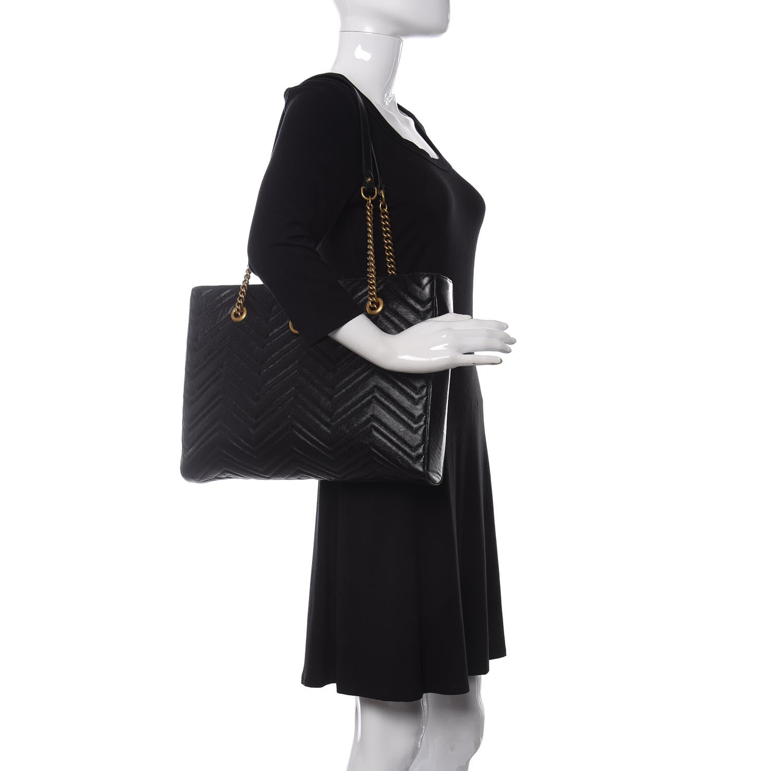 Gucci Vintage Calfskin Matelasse Medium GG Marmont Slim Tote Black 2 of 10