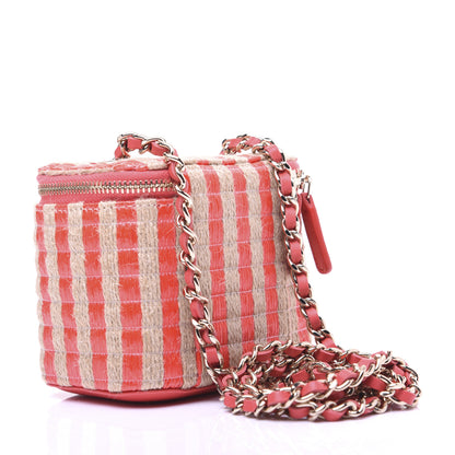Chanel Raffia Jute Striped Mini Vanity Case With Chain Red Beige 3 of 13