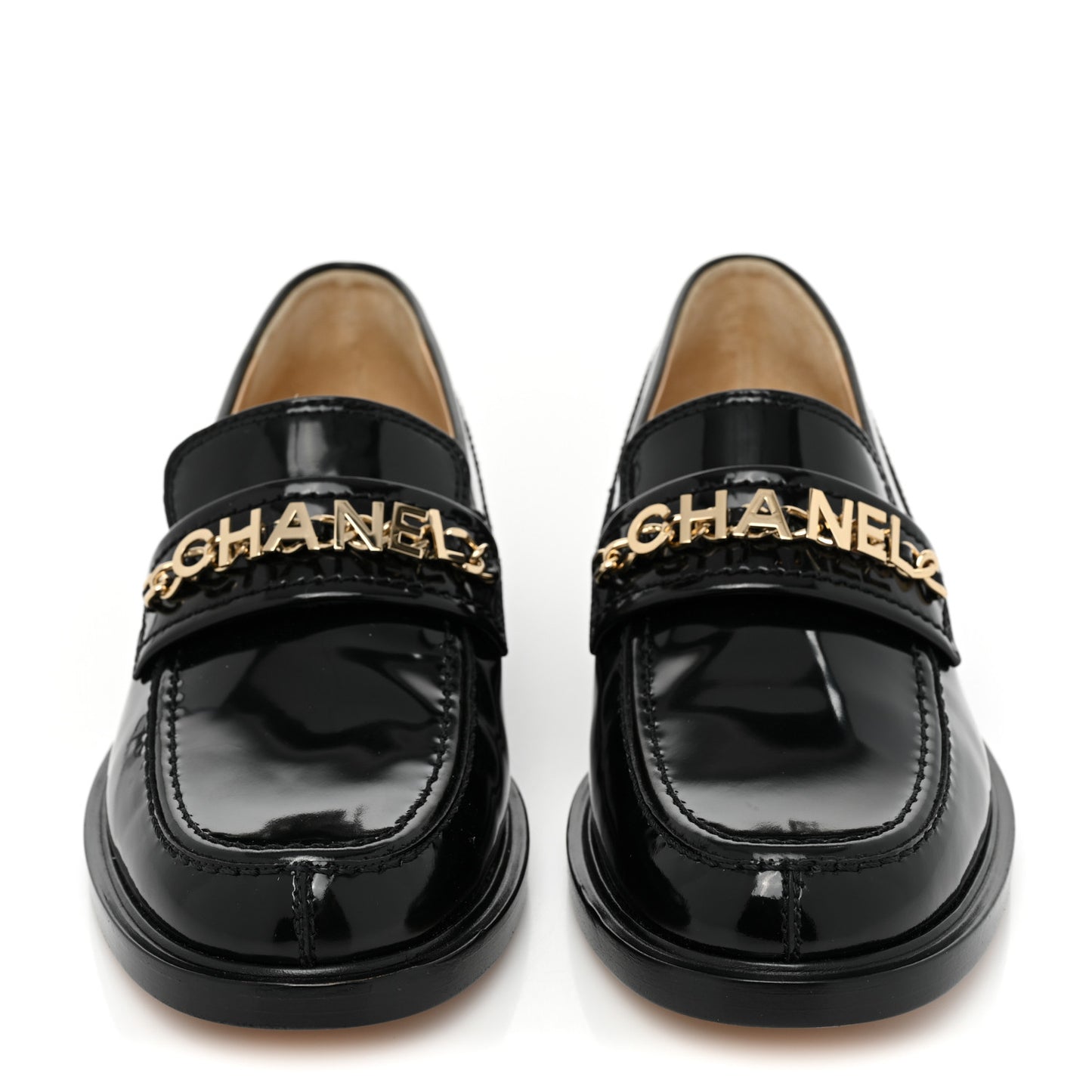 Shiny Calfskin Logo Loafers 39 Black