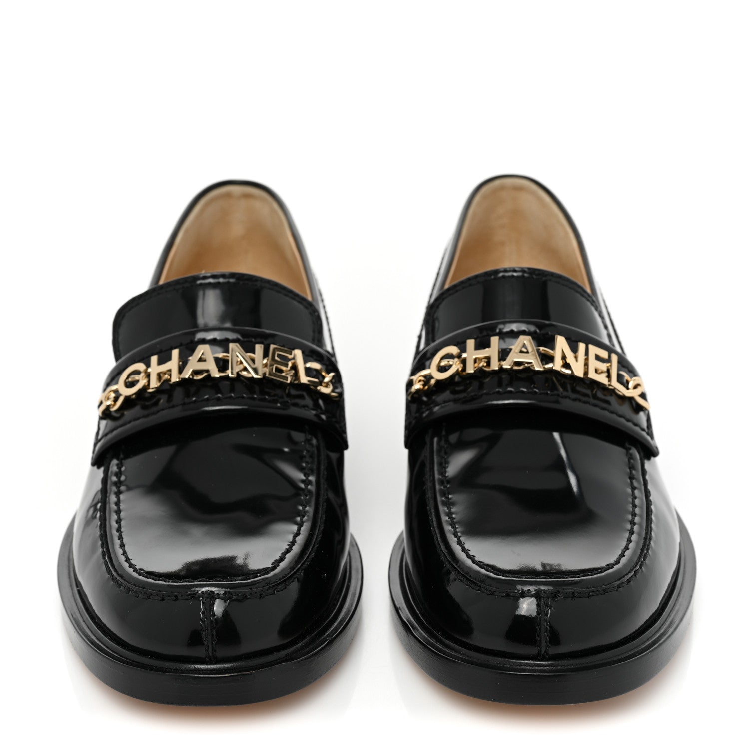 Chanel Shiny Calfskin Logo Loafers 39 Black 2 of 10