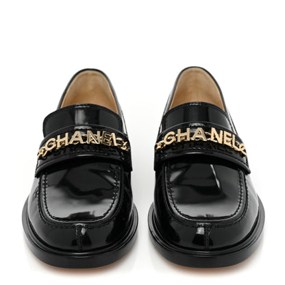 Chanel Shiny Calfskin Logo Loafers 39 Black 2 of 10