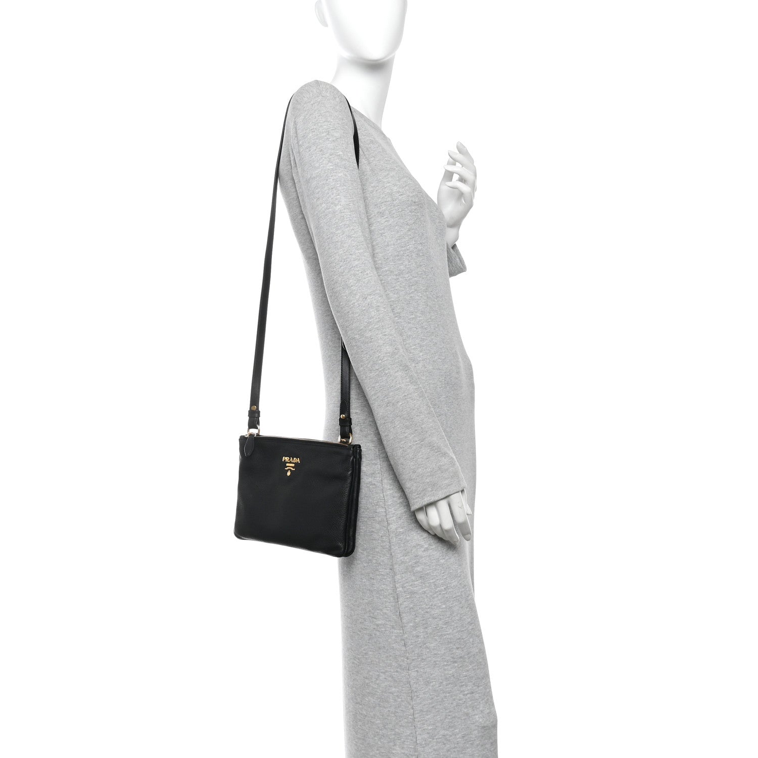 Prada Vitello Daino Double Zip Crossbody Bag Black 2 of 14