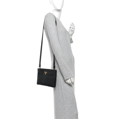 Prada Vitello Daino Double Zip Crossbody Bag Black 2 of 14