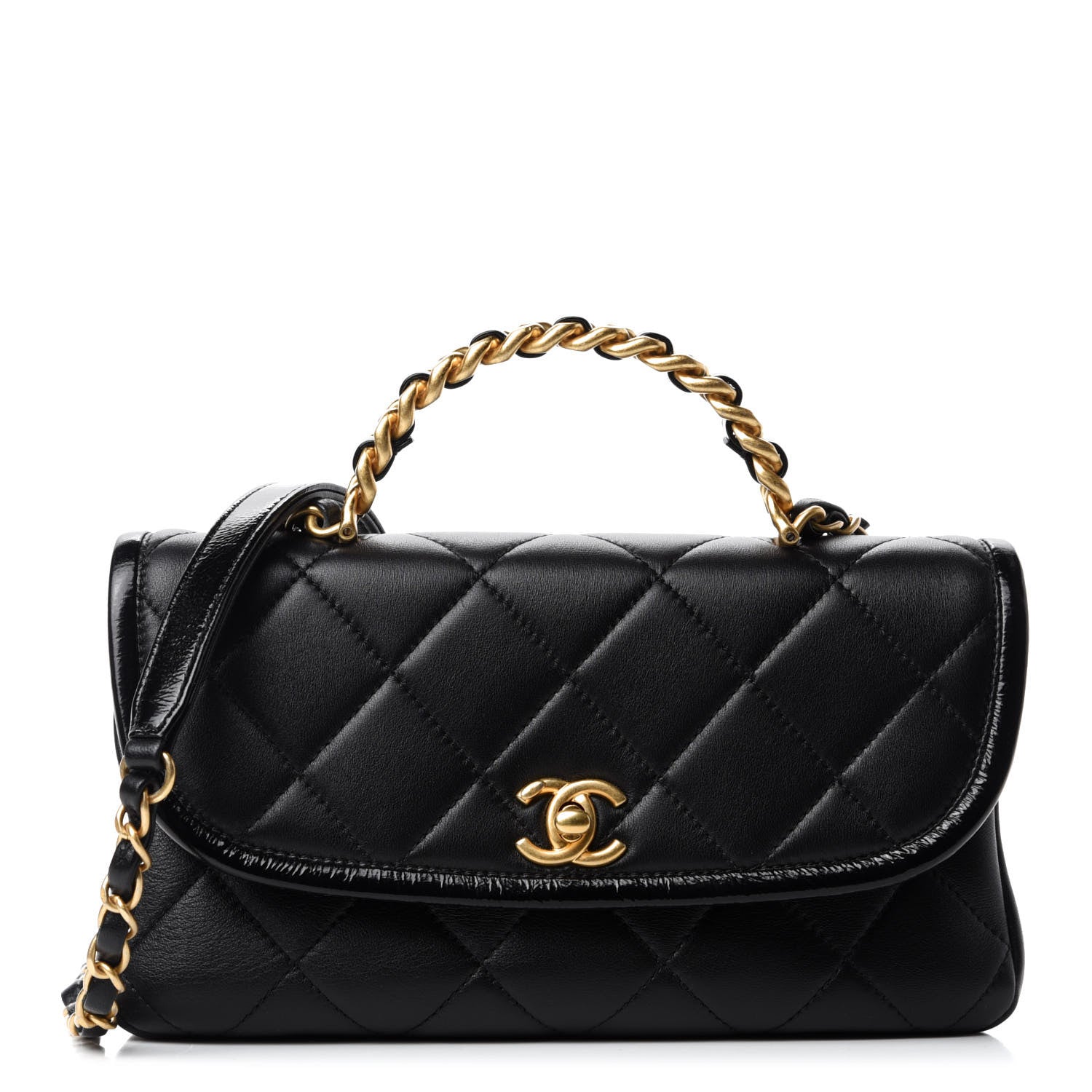 Chanel Lambskin Quilted Small La Parisienne Top Handle Flap Black 1 of 10
