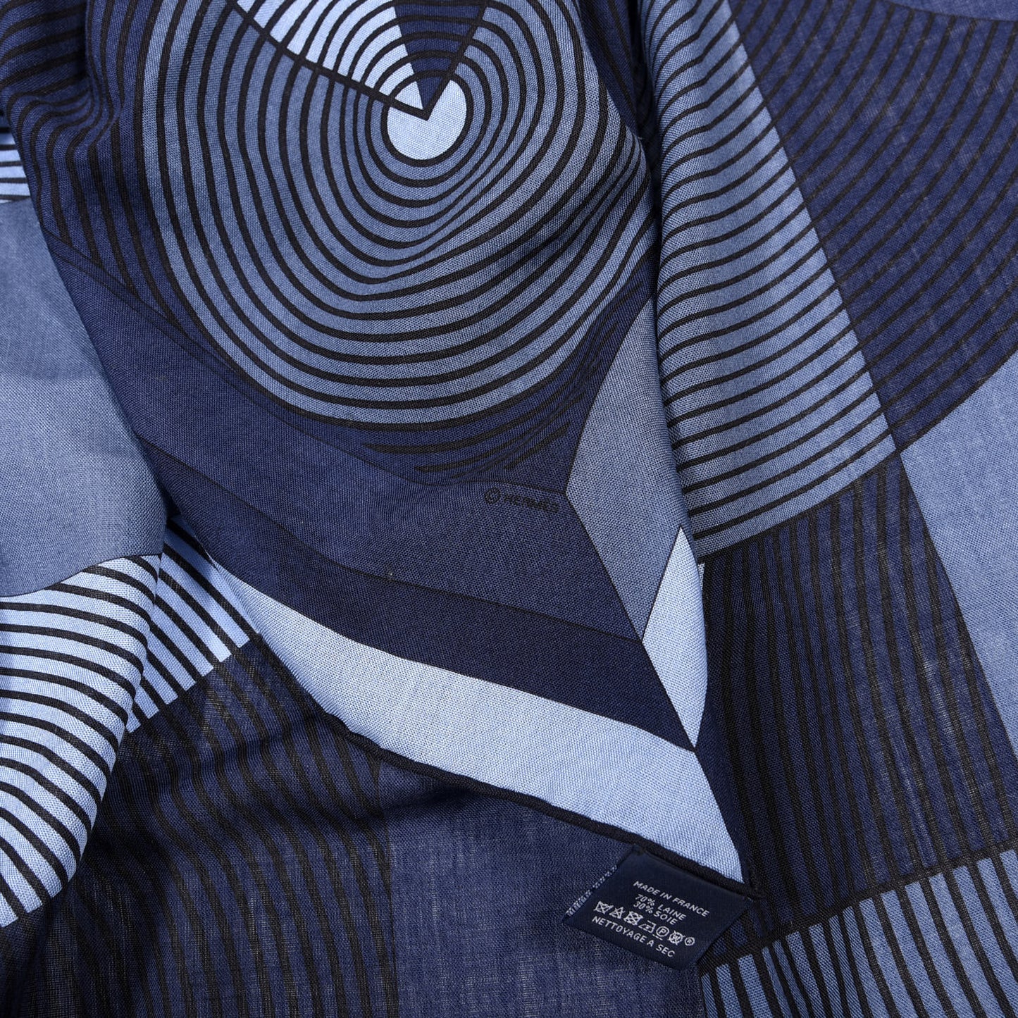 Wool Silk Disc Jockey Scarf 100 Bleu Ardoise Marine Ciel