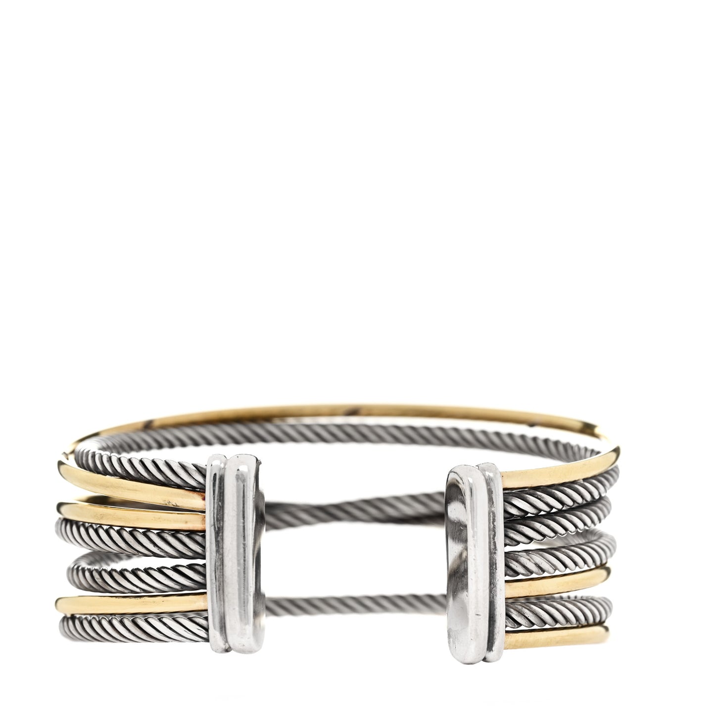 Sterling Silver 18K Yellow Gold 21mm Four Row Crossover Cuff Bracelet