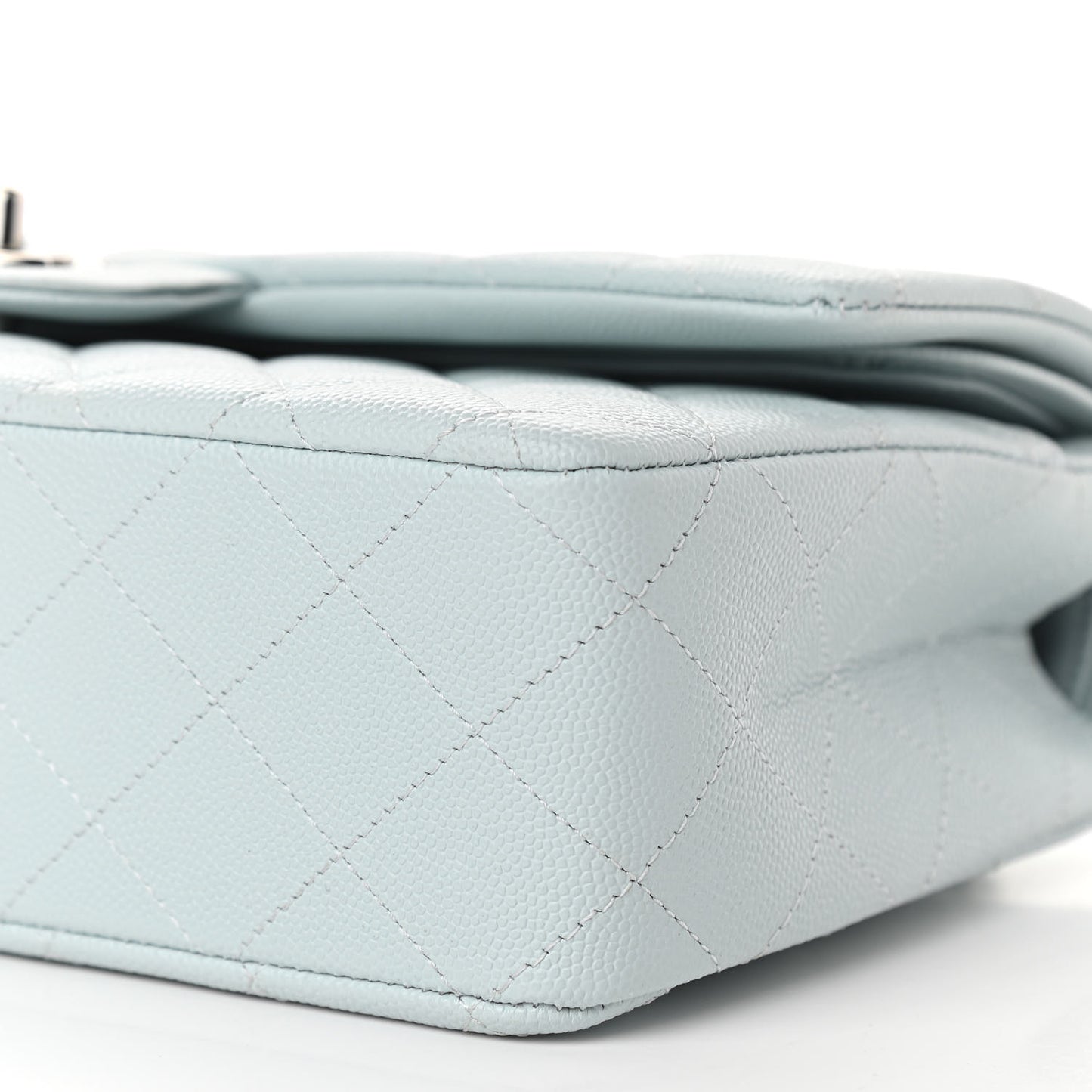 Caviar Quilted Medium Double Flap Light Blue