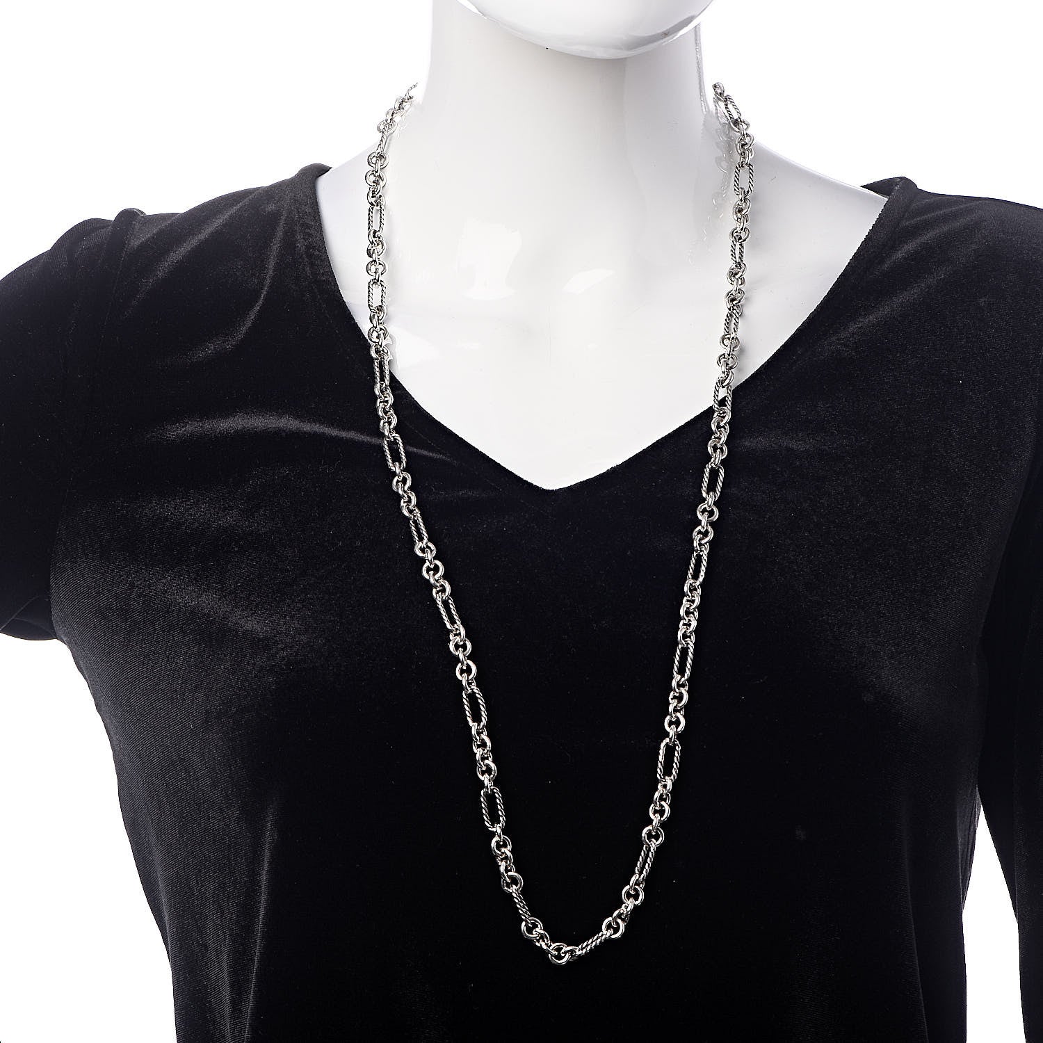 David Yurman Sterling Silver 18K Yellow Gold Figaro Chain Link Necklace 2 of 4