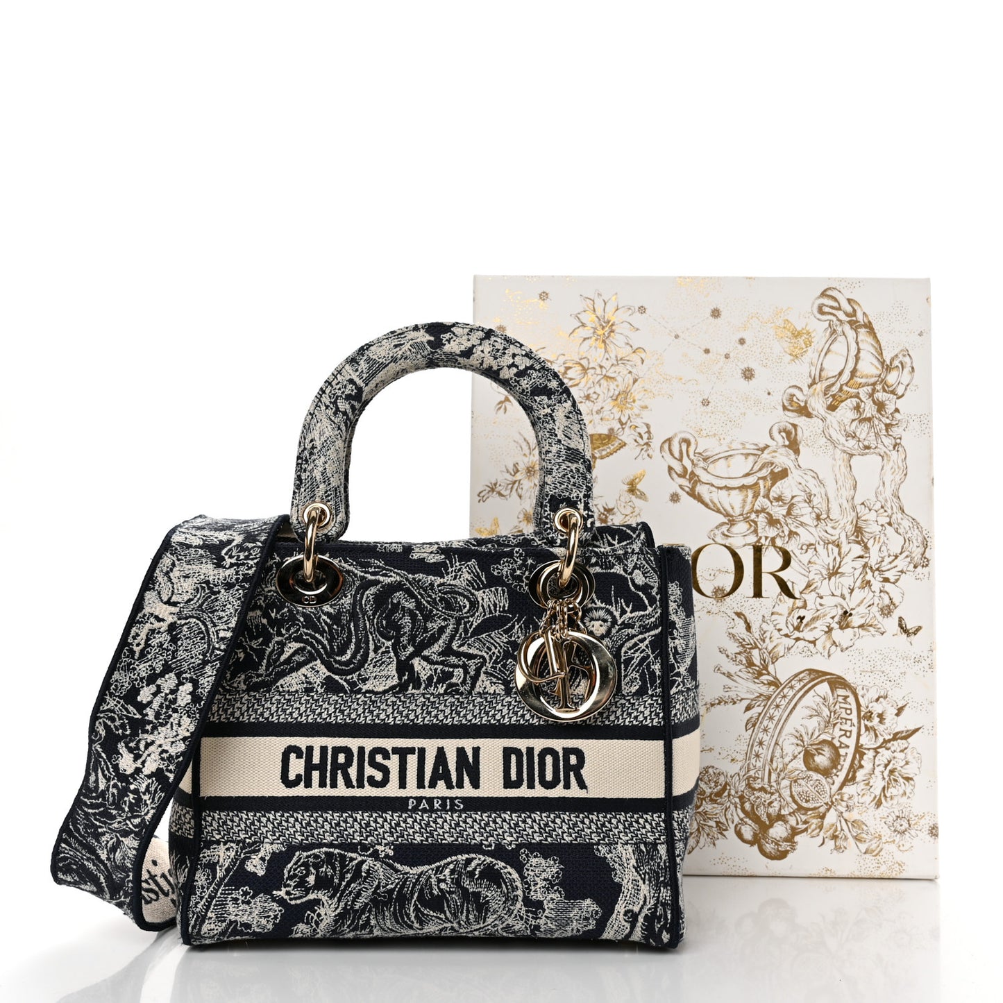 Canvas Toile De Jouy Reverse Embroidered Medium Lady D-Lite Navy