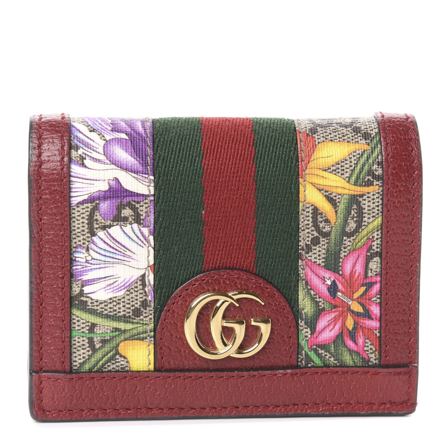GG Supreme Monogram Flora Web Ophidia Card Case Red
