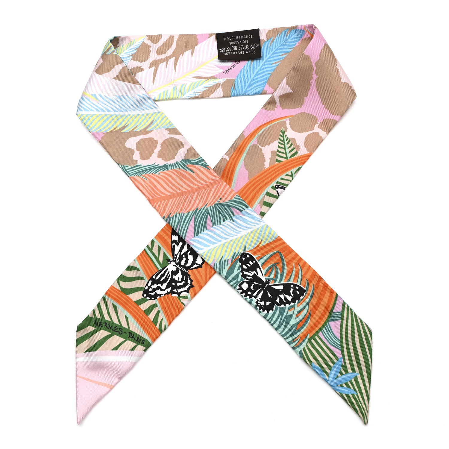 Hermes Silk Jaguar Quetzal Twilly Rose Beige Orange 1 of 4