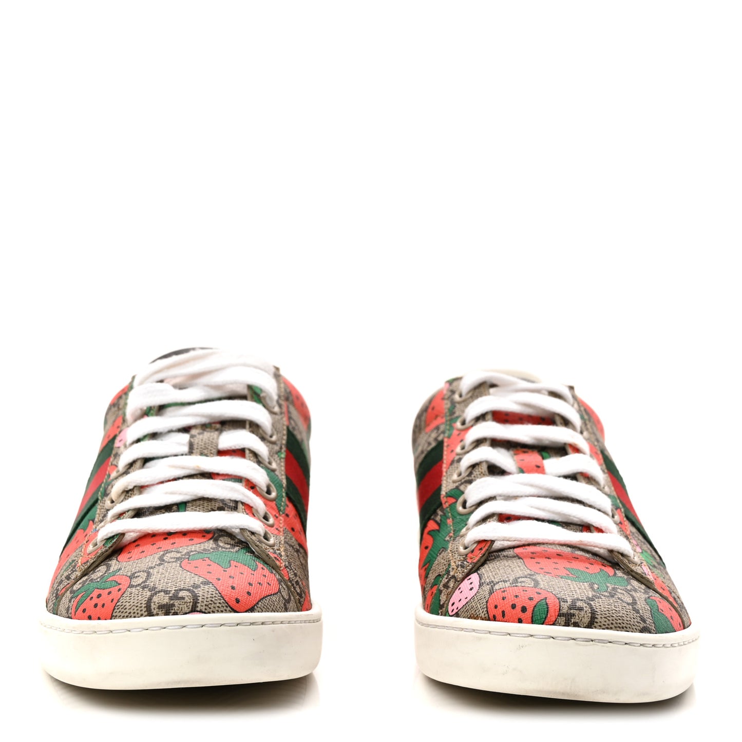 GG Supreme Monogram Strawberry Web Womens Ace Sneakers 36.5 Beige Multicolor Red Green