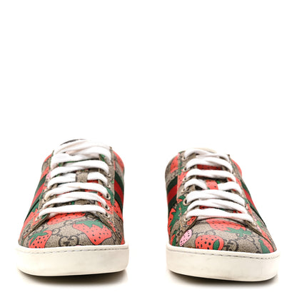 Gucci GG Supreme Monogram Strawberry Web Womens Ace Sneakers 36.5 Beige Multicolor Red Green 3 of 10