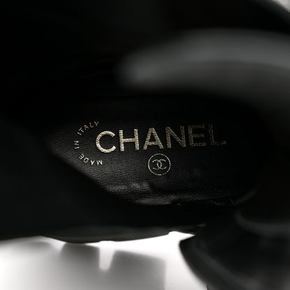 Chanel Crumpled Calfskin Patent Cap Toe Lace Up Combat Boots 38.5 Black 10 of 10
