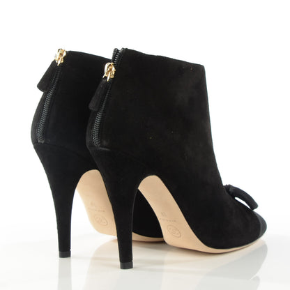 Chanel Suede Grosgrain Cap Toe CC Bow Ankle Boots 39 Black 4 of 9