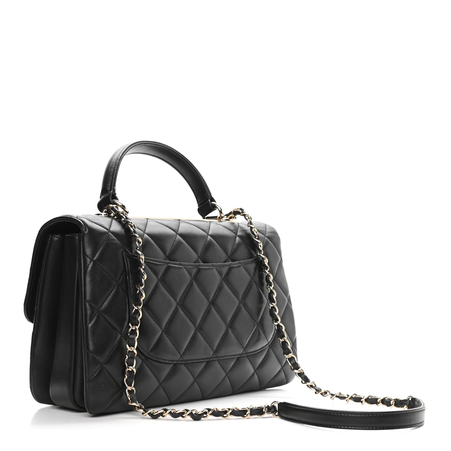 Lambskin Quilted Medium Trendy CC Flap Dual Handle Bag Black
