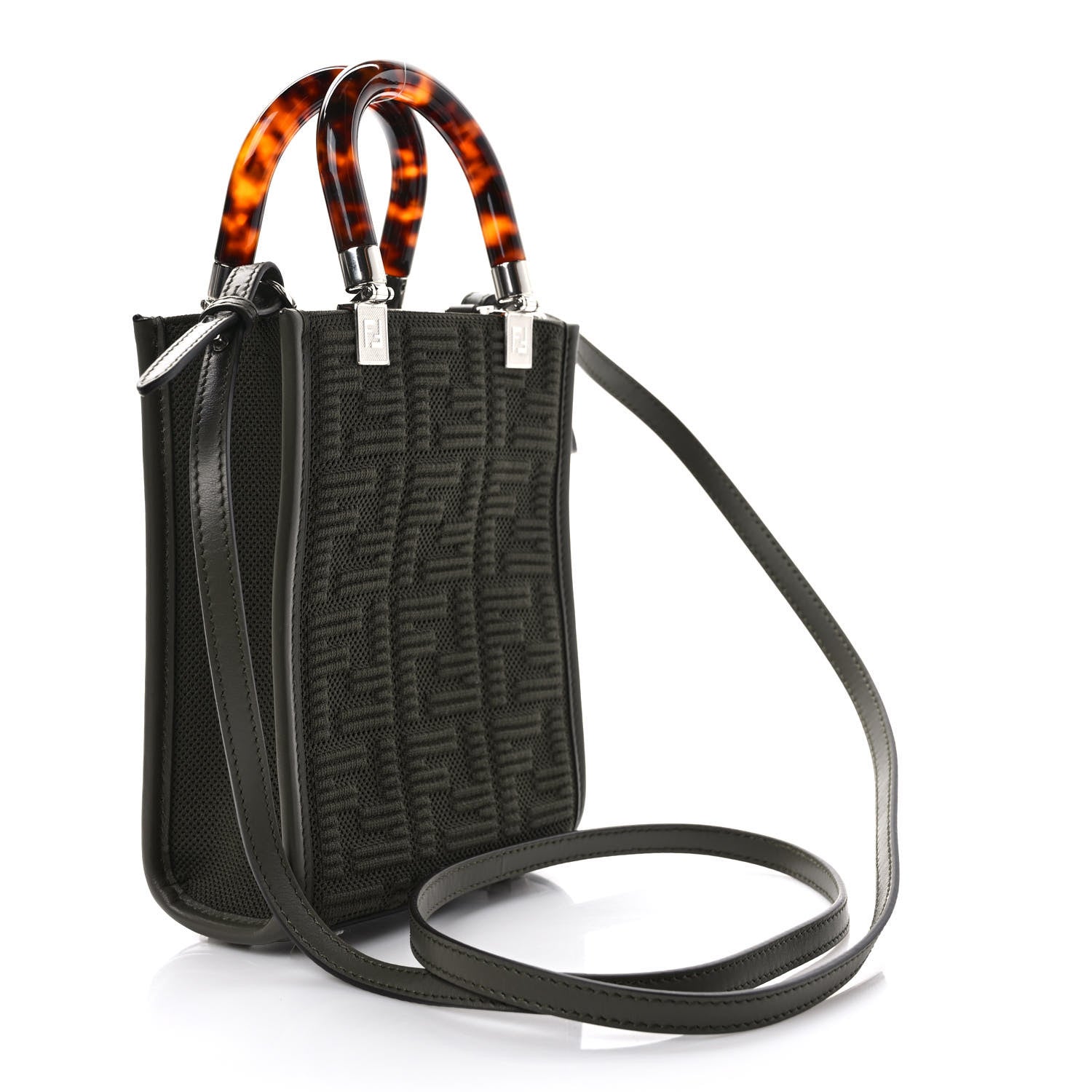 Fendi Technical Fabric Vitello Ceylon Plexiglass FF Mini Fendi Sunshine Shopper Tote Wood 3 of 9