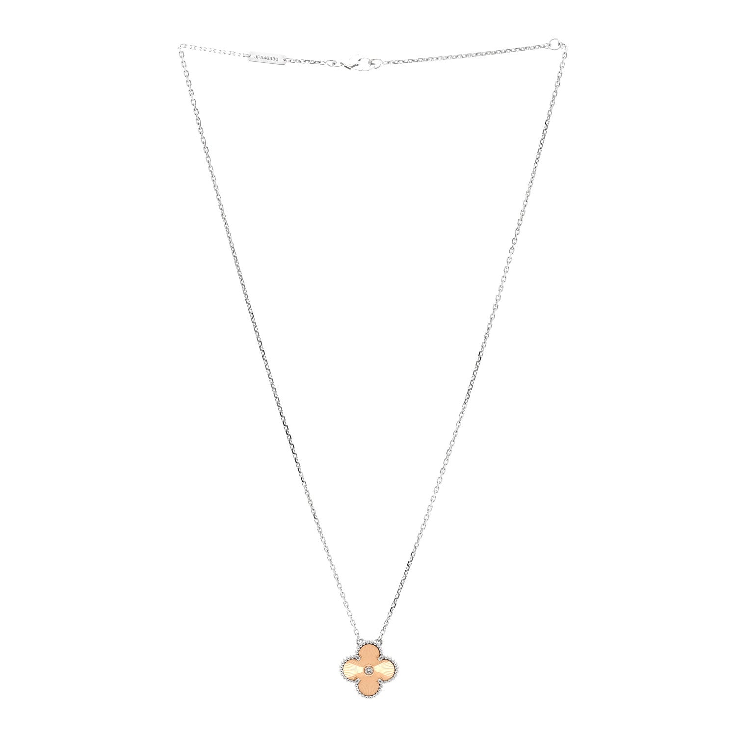 Van Cleef & Arpels 18K White Rose Gold Diamond Guilloche Vintage Alhambra Pendant Necklace 3 of 5