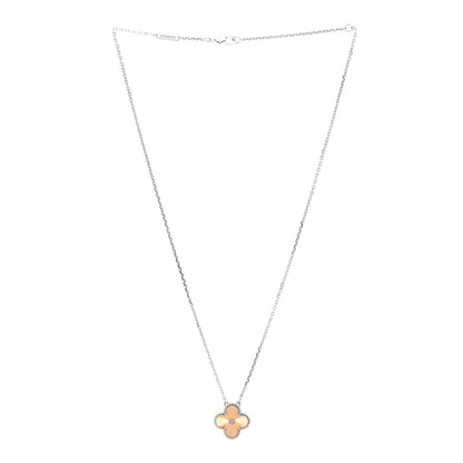 Van Cleef & Arpels 18K White Rose Gold Diamond Guilloche Vintage Alhambra Pendant Necklace 3 of 5