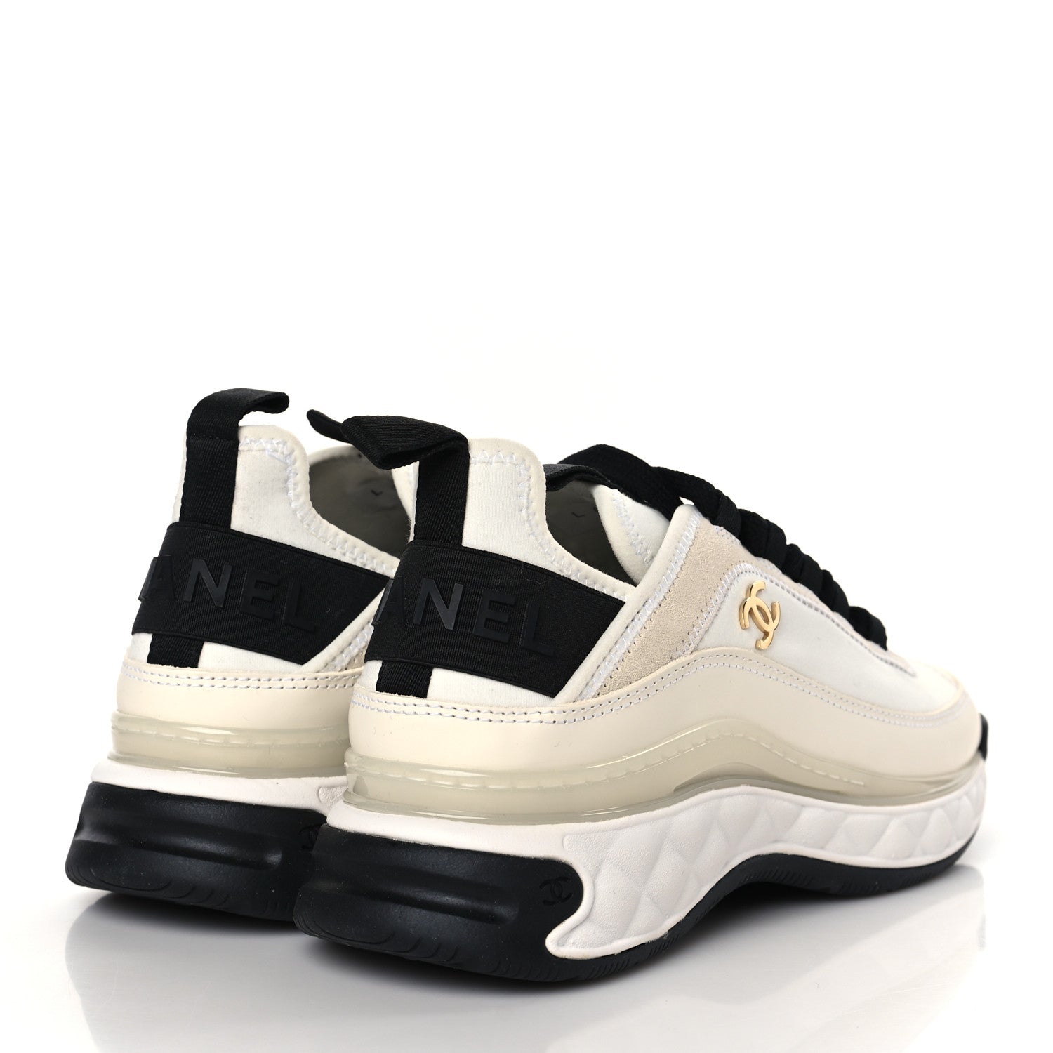Chanel Velvet Calfskin Mixed Fibers CC Sneakers 37 Ivory Black 4 of 8