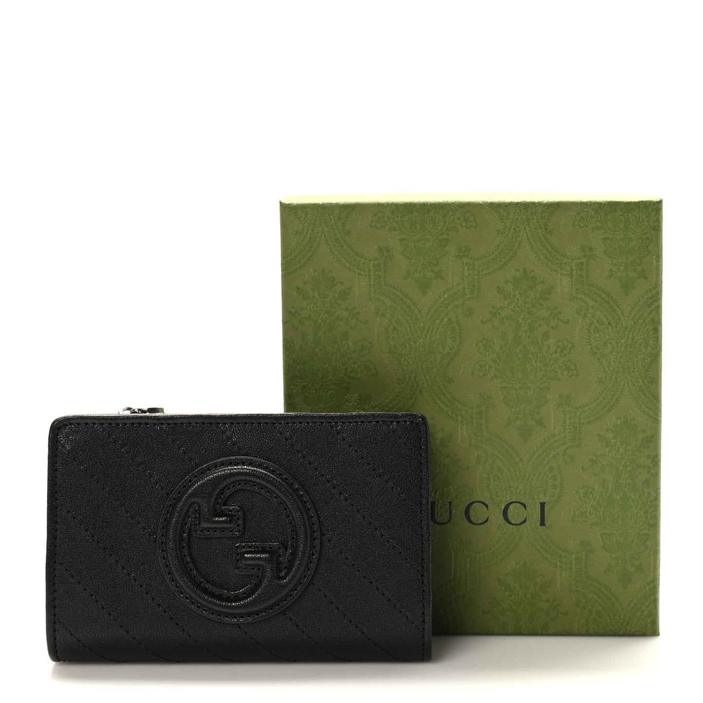 Sakai Be Green Calfskin Diagonal Stitched Blondie Travel Wallet Black