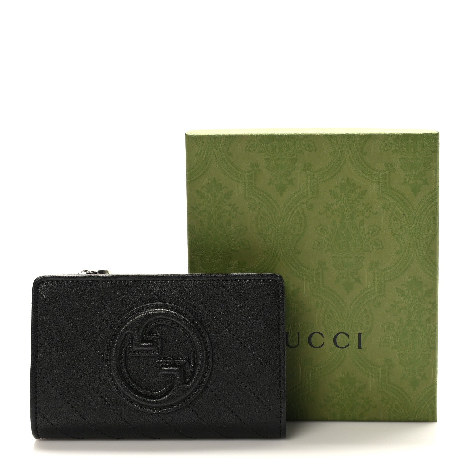 Gucci Sakai Be Green Calfskin Diagonal Stitched Blondie Travel Wallet Black 8 of 8